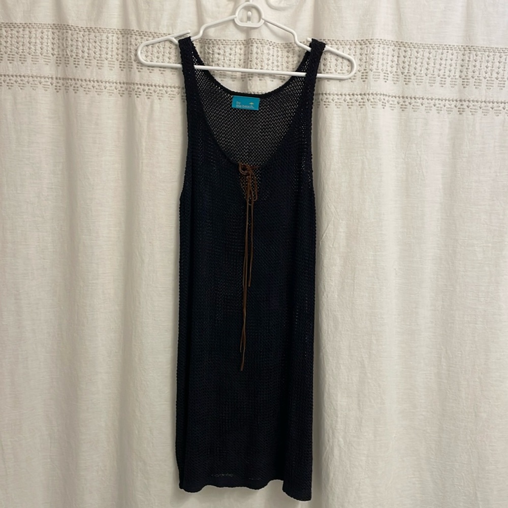 Mesh Beach Coverup with Tie - Size S - Black